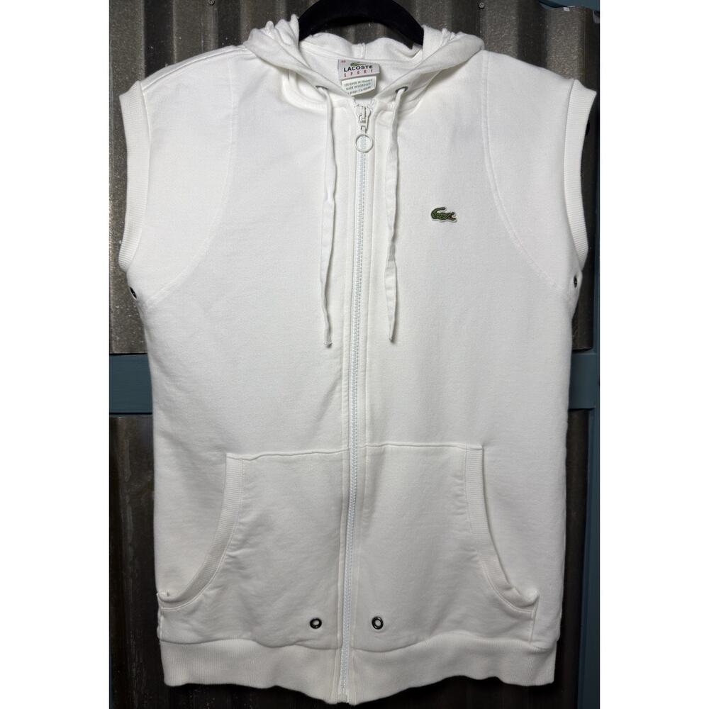 VTG Lacoste Sleeveless Fleece Hoodie Mens Size 40 Medium Full Zip Preppy 90s Y2K